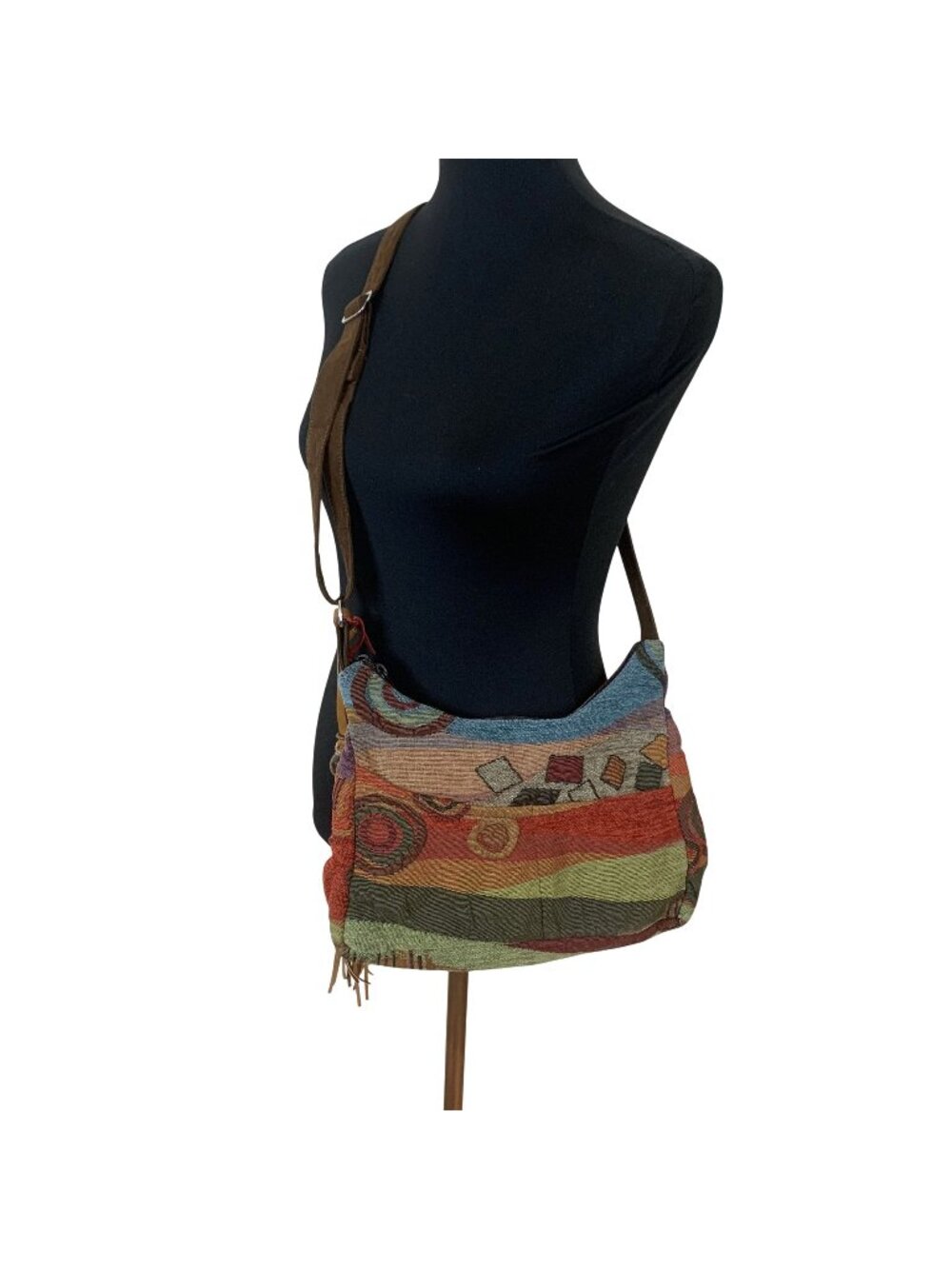 Erda Multicolor Boho Crossbody Bag With Adjustable Strap Tapestry Fabric And Fri